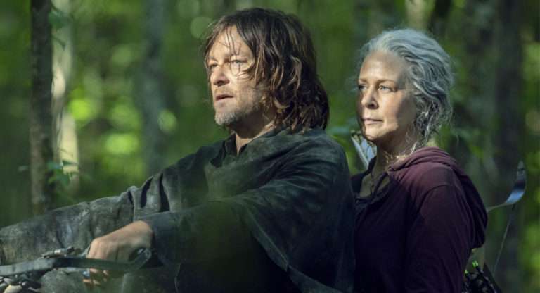 The Walking Dead: Daryl (Norman Reedus) and Carol (Melissa McBride) on a motorcycle.