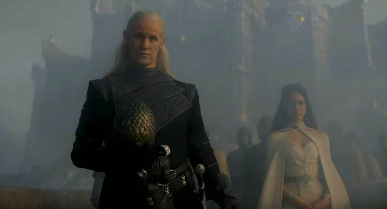 House of the Dragon: Matt Smith as Daemon Targaryen holding a dragon egg.