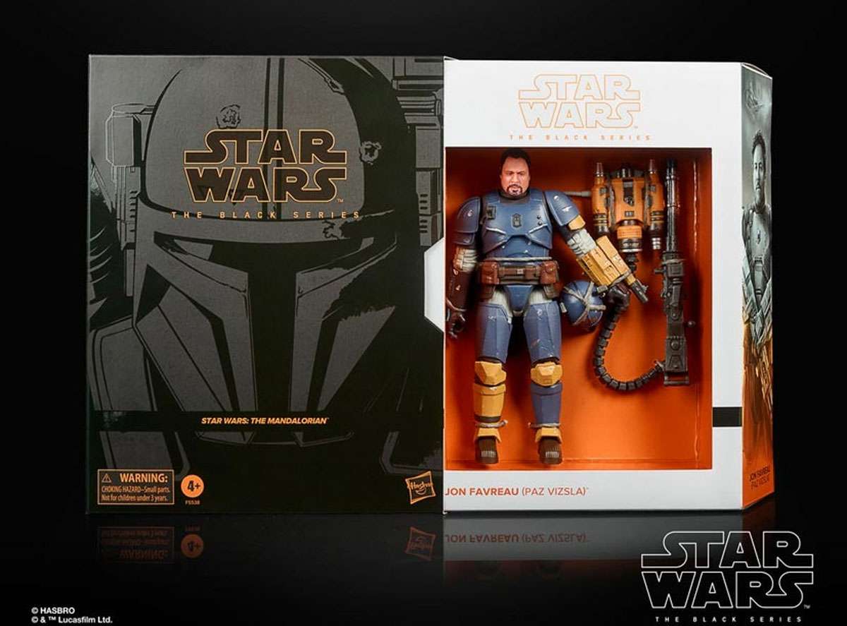 Star Wars The Black Series Jon Favreau (Paz Vizsla) figure in packaging.